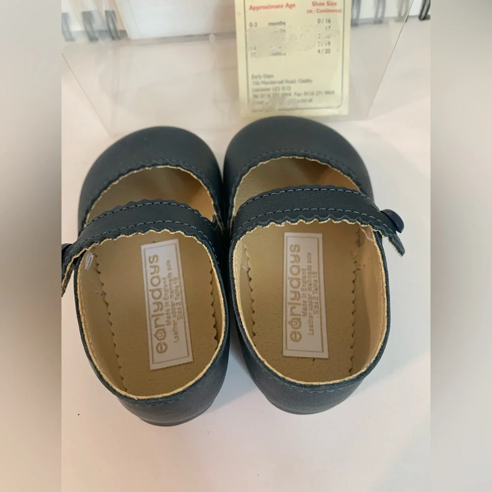 New Open Box Baypods Navy Patent Scallop Leather Mary Jane Shoes 6-12 Months UK